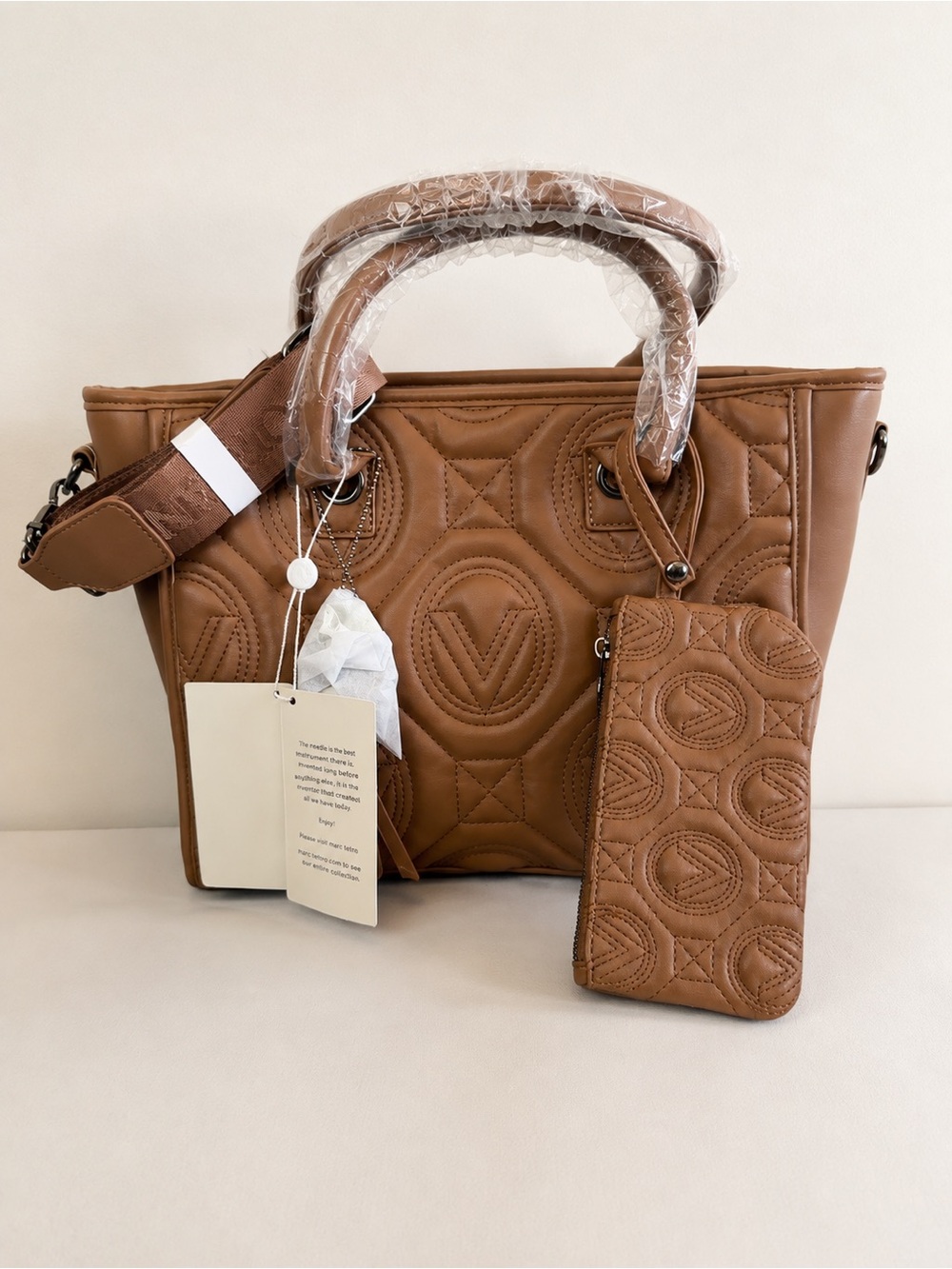 Valentino by Mario Valentino Orlando Quilted Satchel with Matching Wristlet NWT - Picture 3 of 5